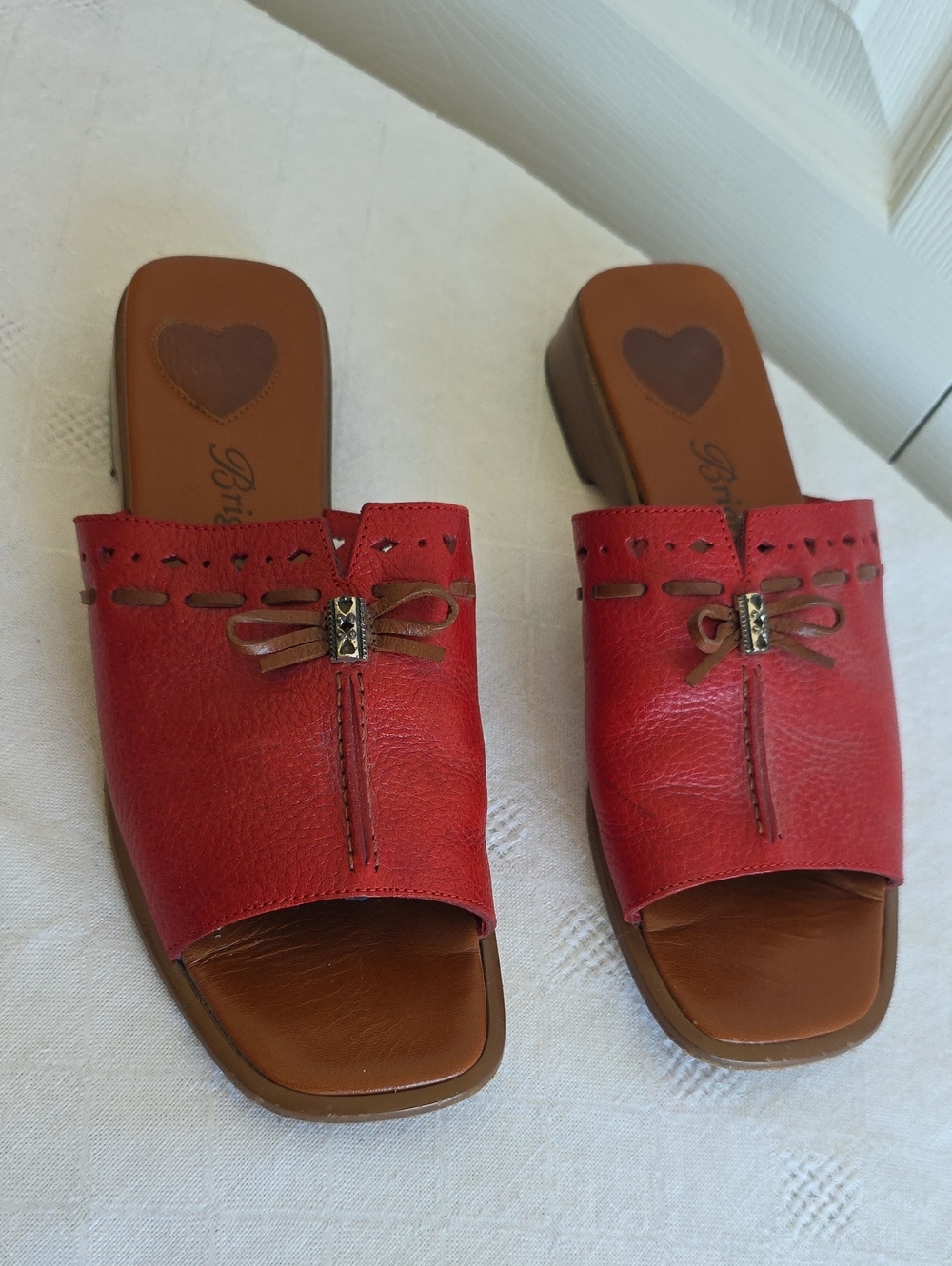 Brighton Red Leather Slip-On Mules with Bow Accent SIZE 8.5